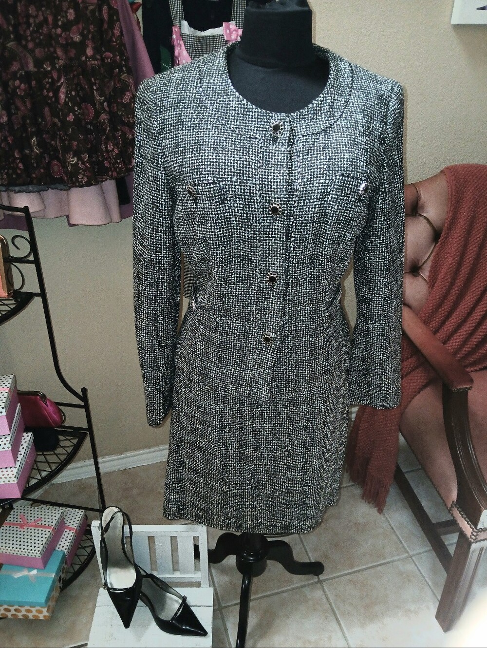 Classic Black & White Tweed Women's Suit